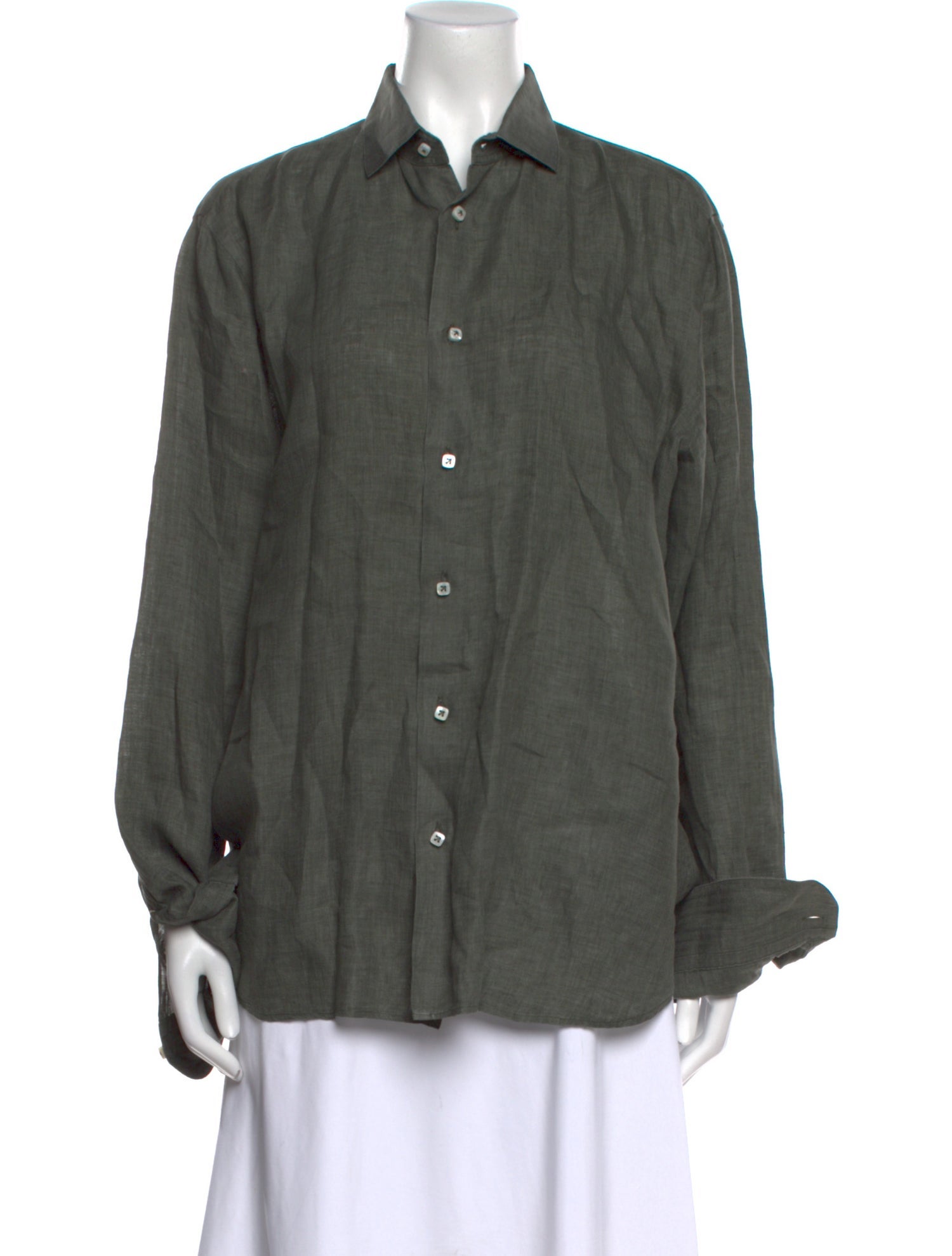 100% Capri Linen Long Sleeve Button-Up Top