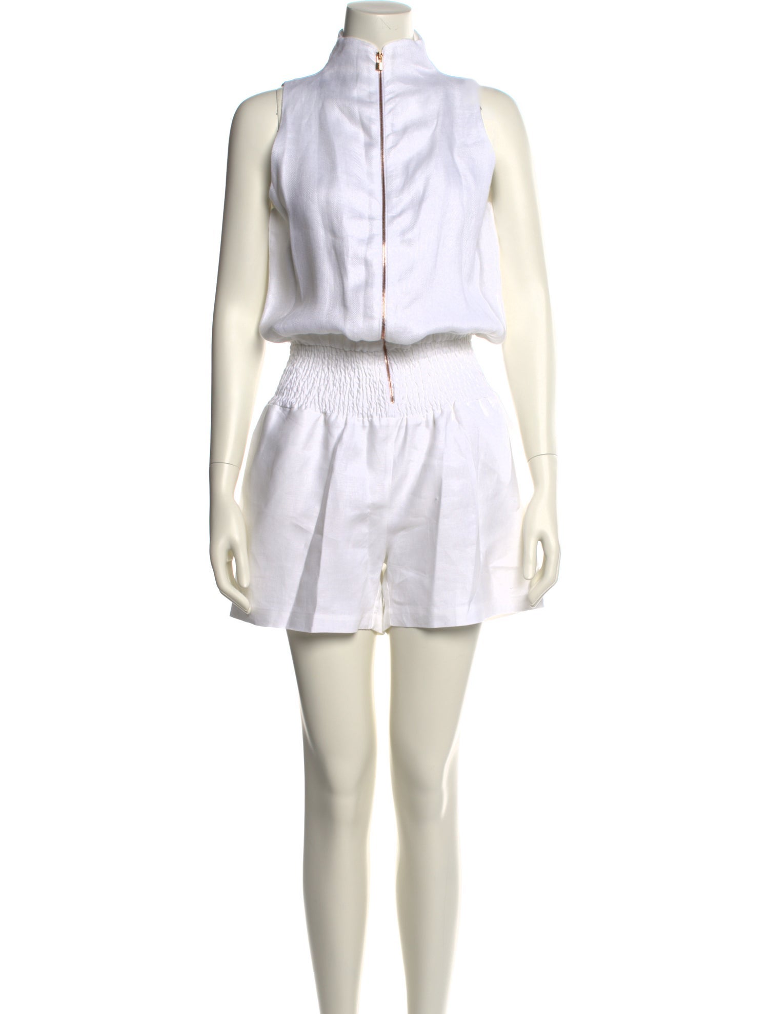100% Capri Linen Mock Neck Romper