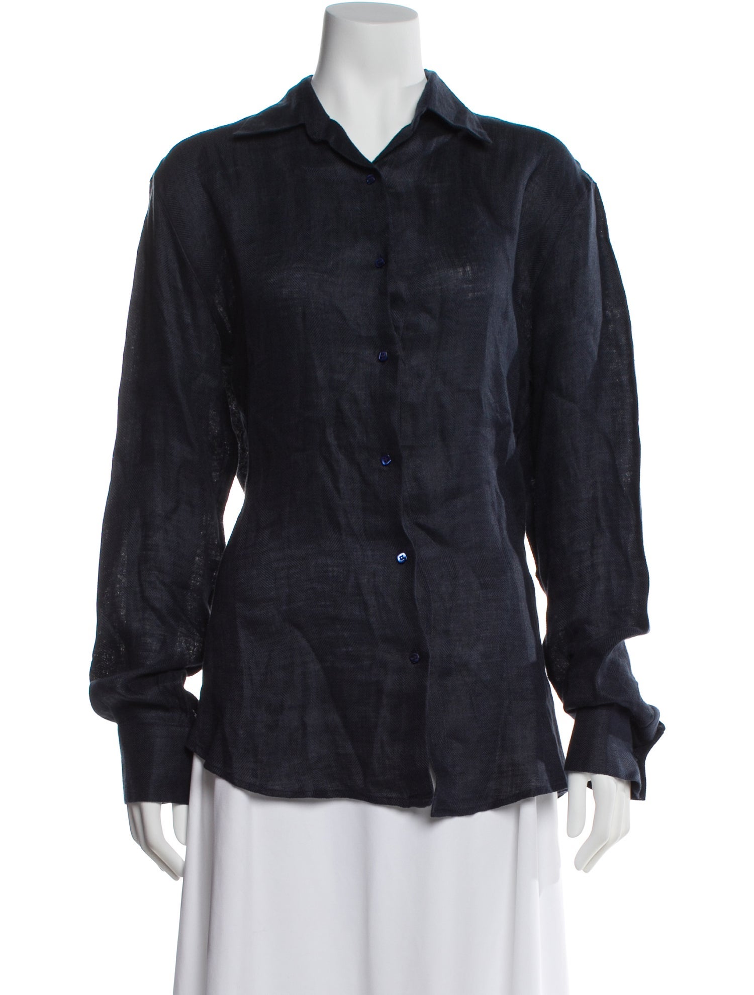 100% Capri Linen Long Sleeve Button-Up Top