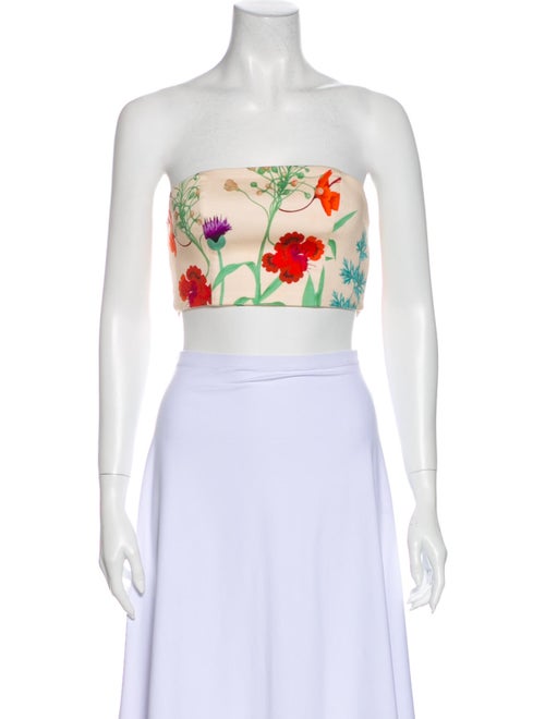 Johanna Ortiz Floral Print Strapless Crop Top Red