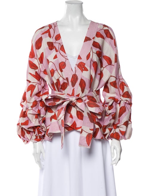 Johanna Ortiz Linen Floral Print Blouse Pink