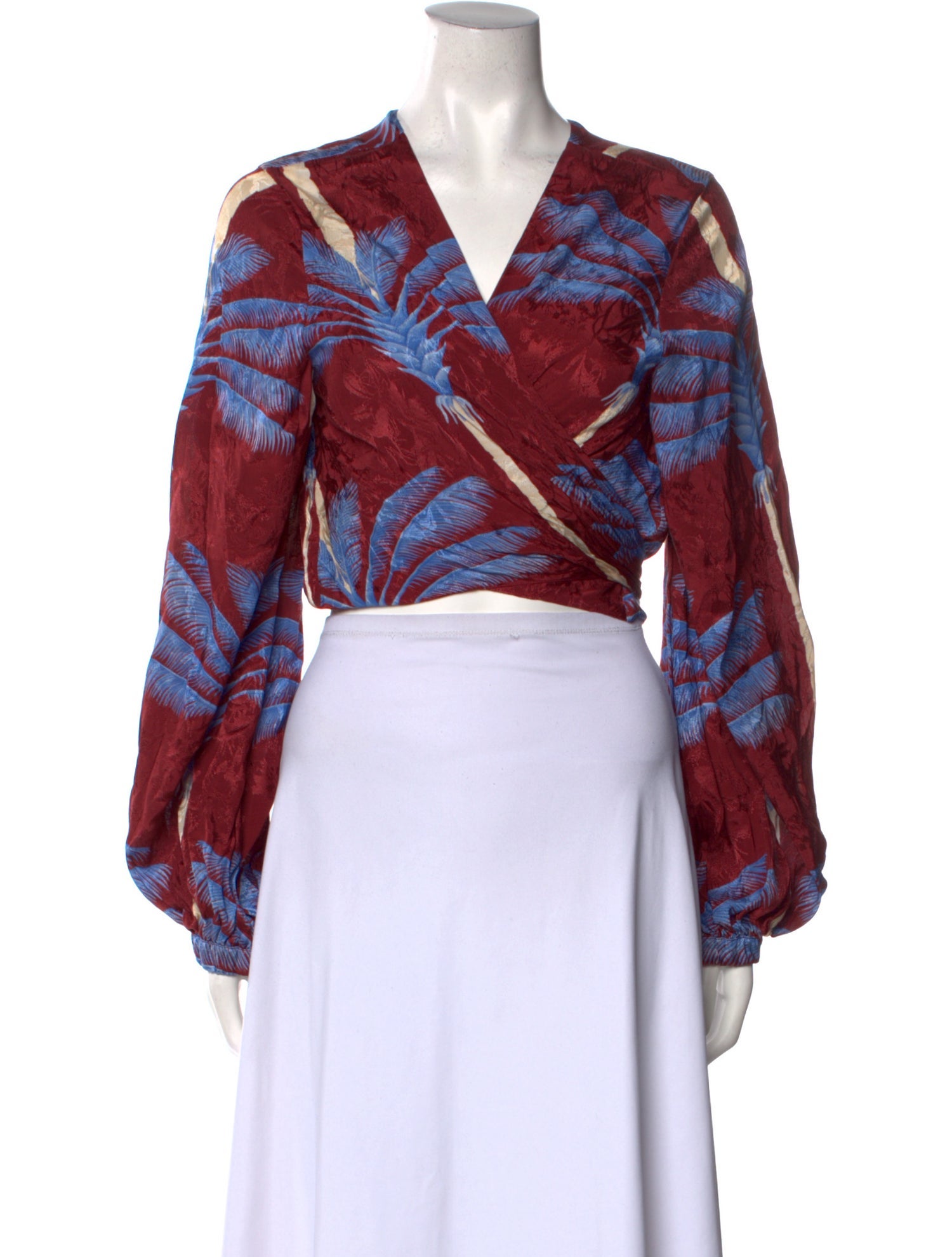 Johanna Ortiz Printed V-Neck Crop Top