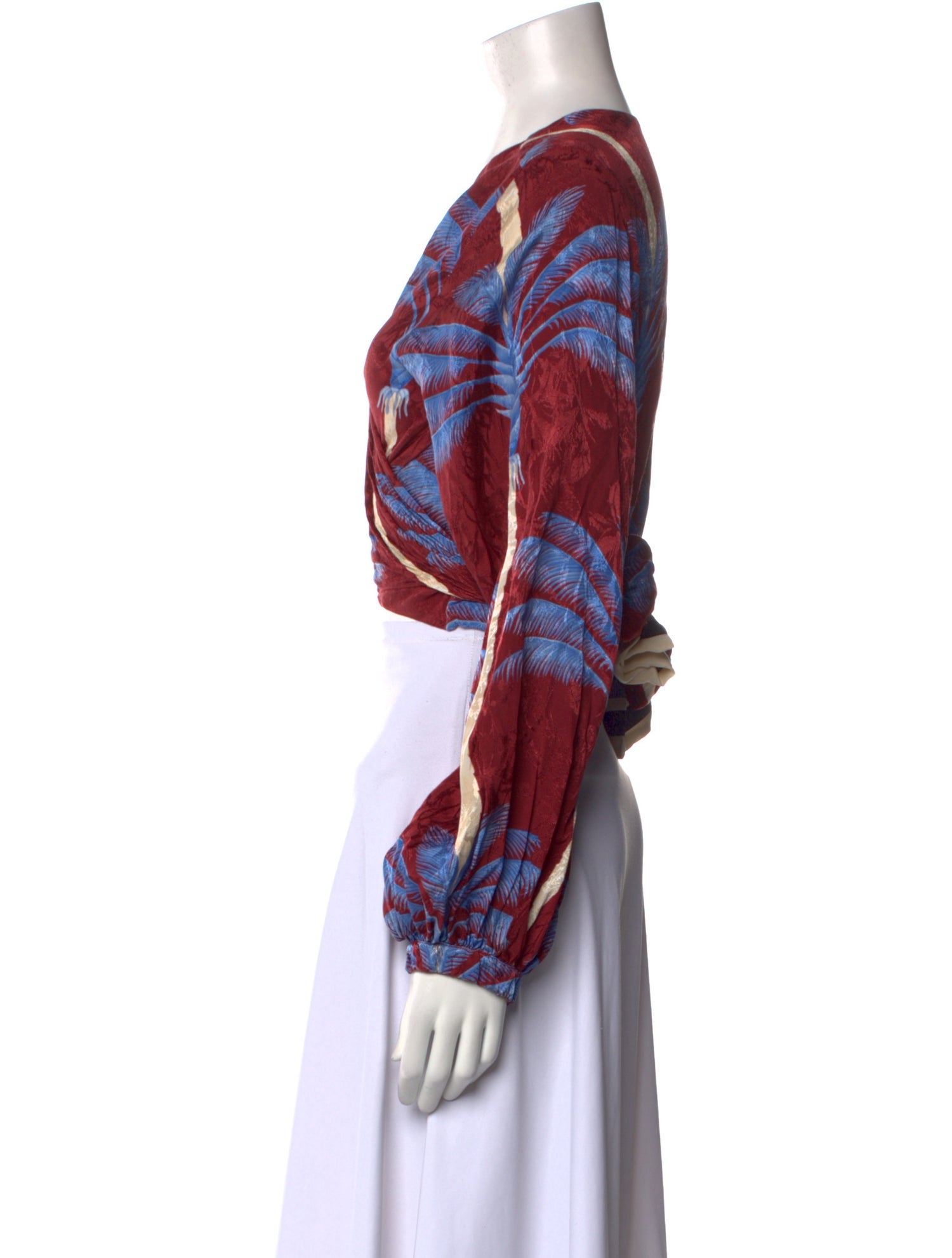 Johanna Ortiz Printed V-Neck Crop Top