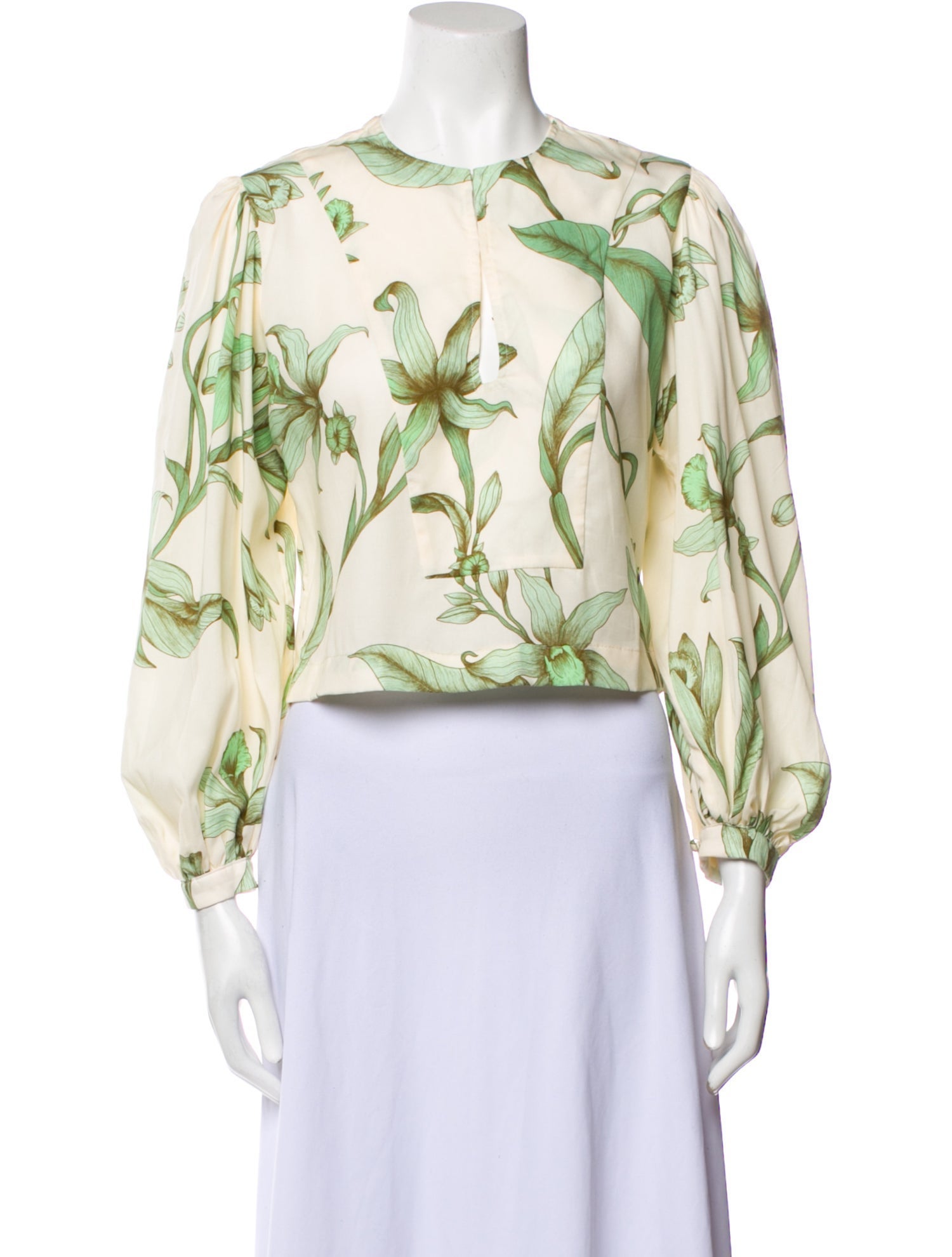 Johanna Ortiz Floral Print Crew Neck Crop Top