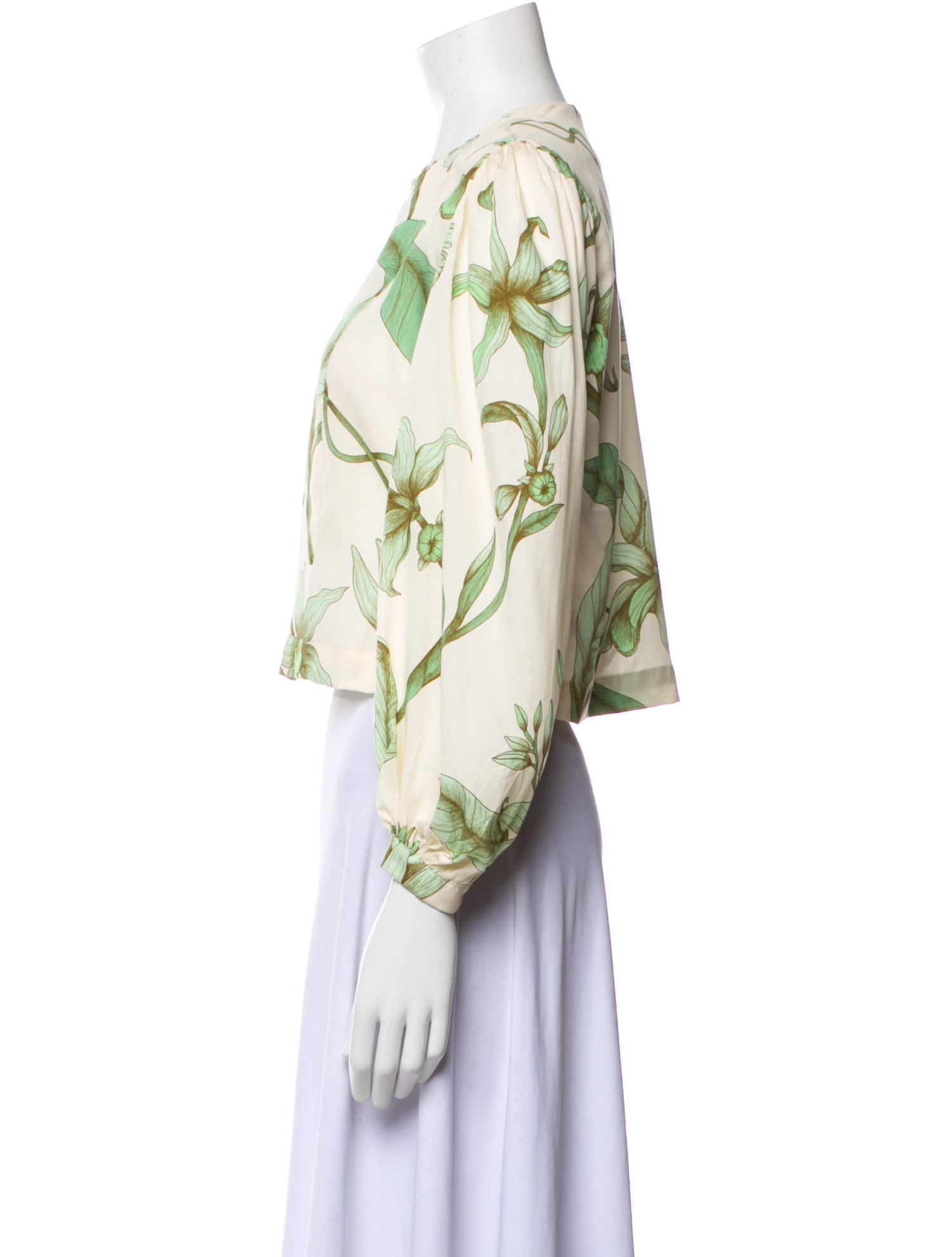 Johanna Ortiz Floral Print Crew Neck Crop Top