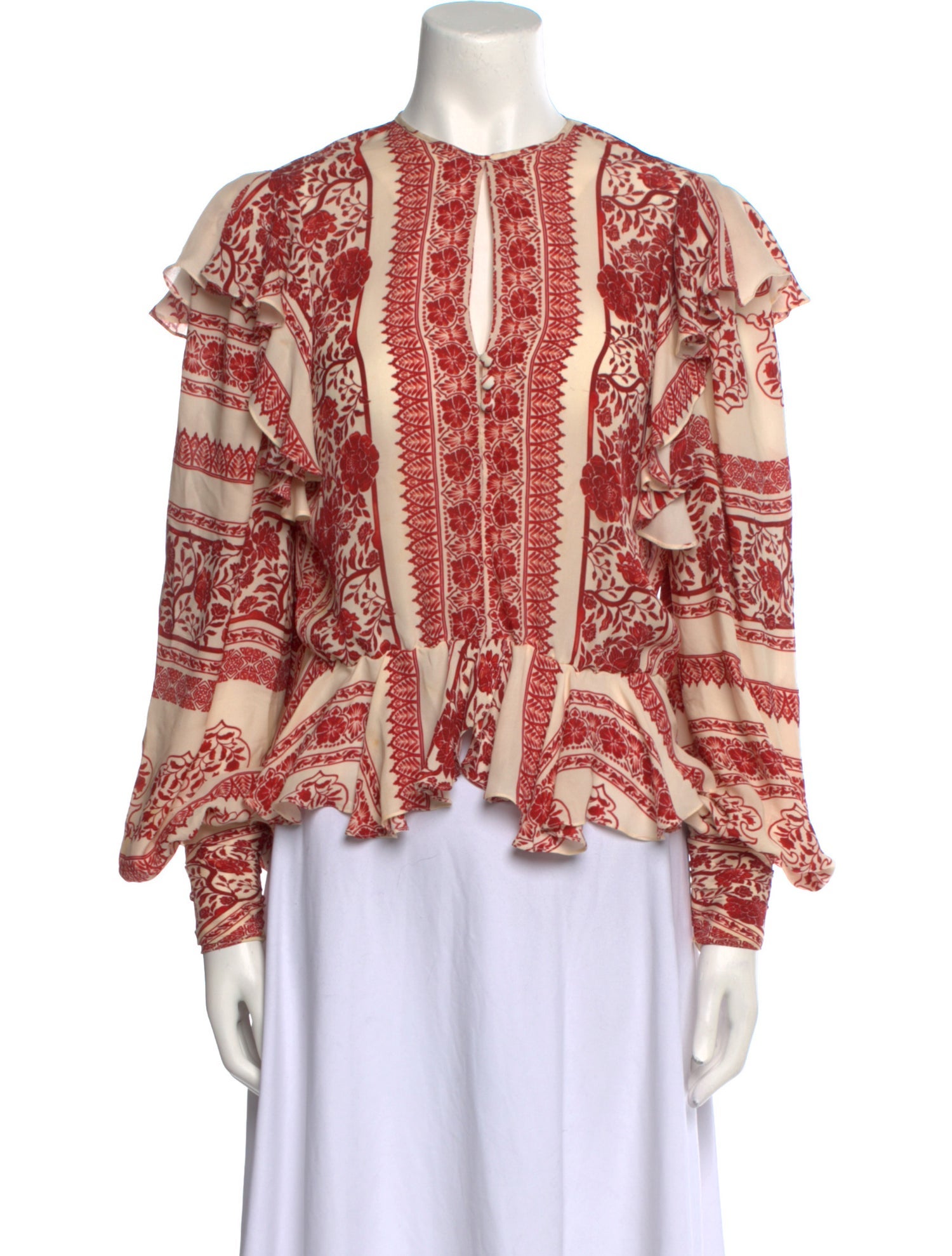 Johanna Ortiz Floral Print Crew Neck Blouse