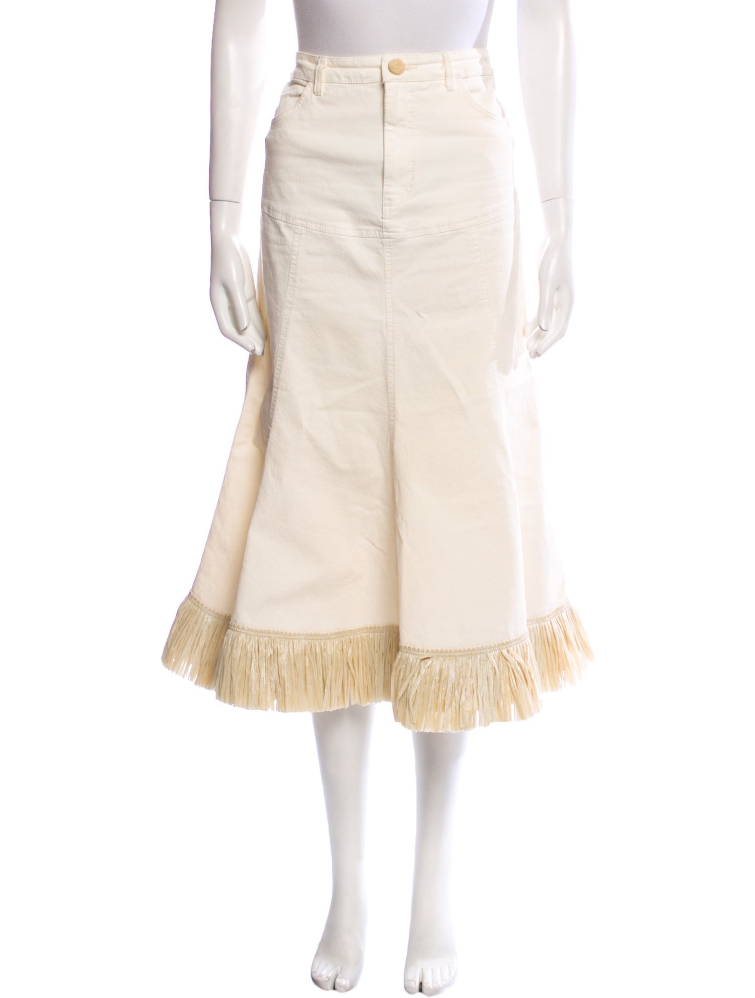 Johanna Ortiz Fringe Trim Accent Midi Length Skirt