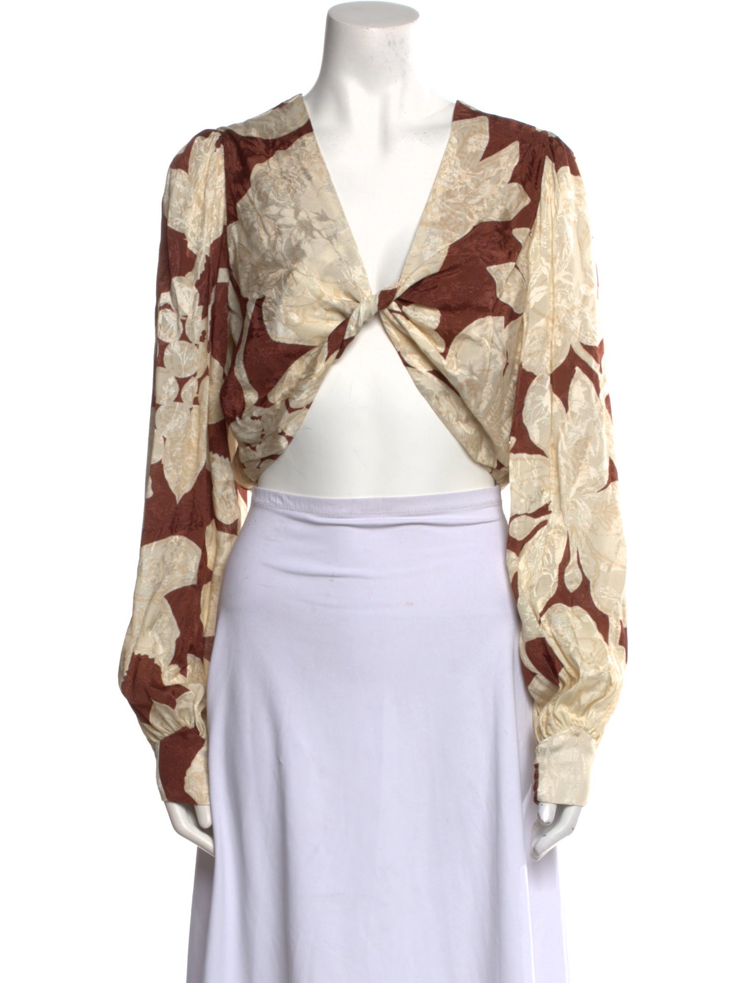 Johanna Ortiz Printed V-Neck Crop Top