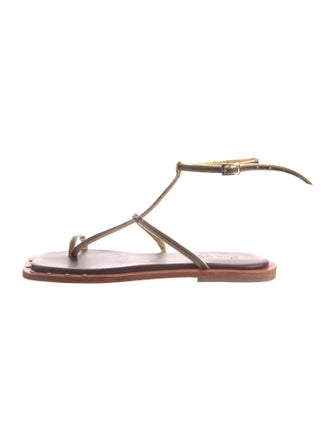 Johanna Ortiz Leather T-Strap Sandals