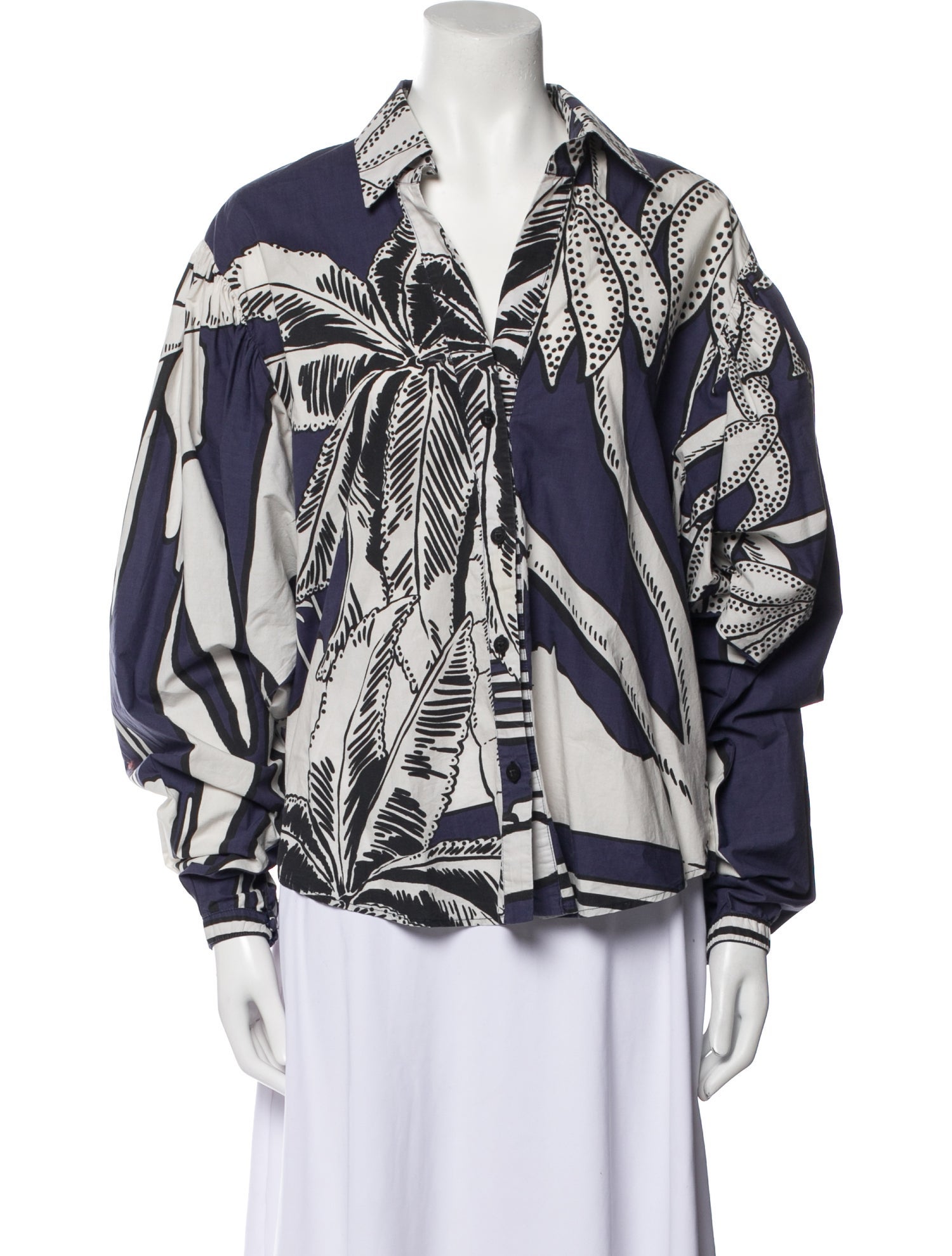 Johanna Ortiz Printed V-Neck Button-Up Top