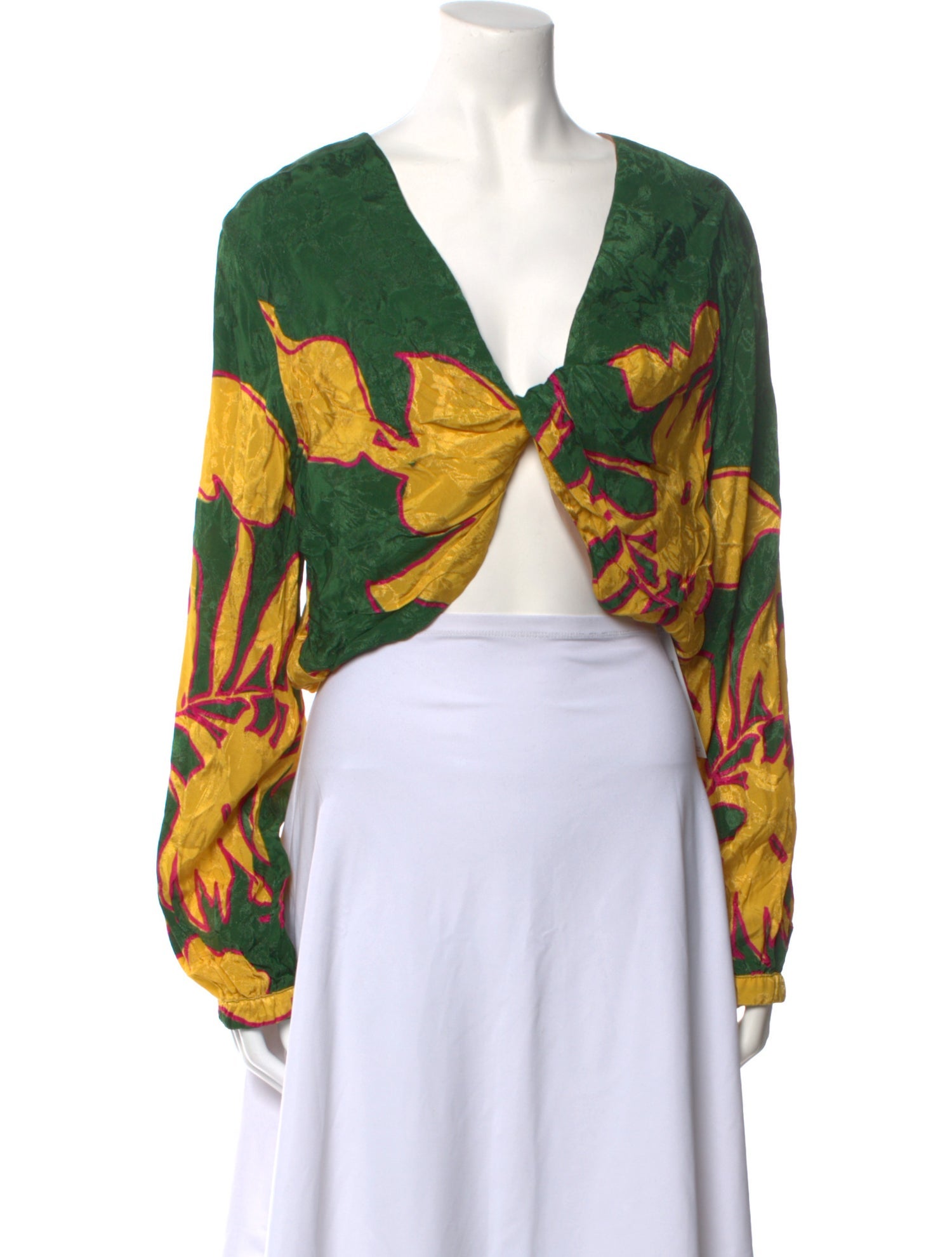 Johanna Ortiz Floral Print V-Neck Crop Top w/ Tags