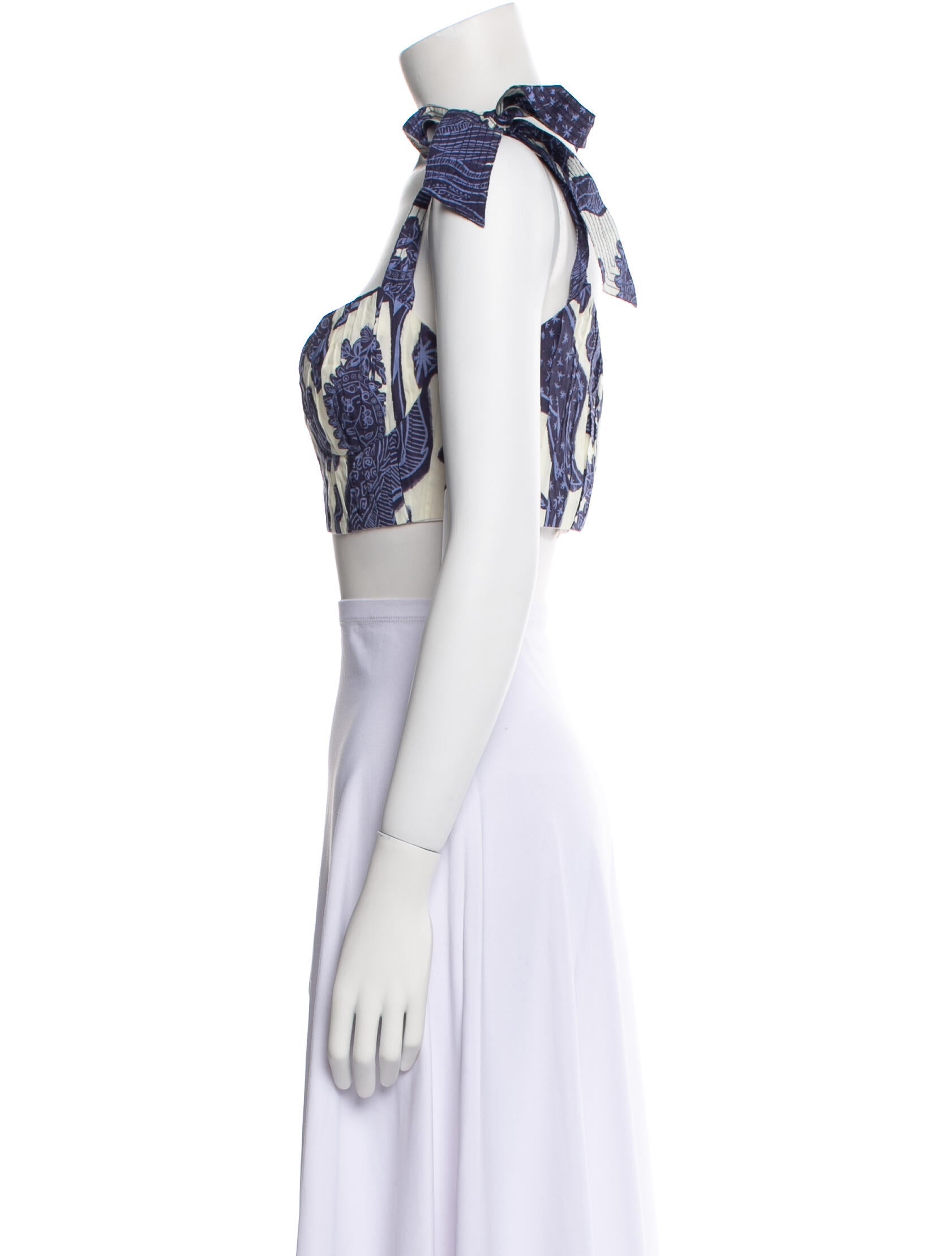 Johanna Ortiz Linen Printed Crop Top