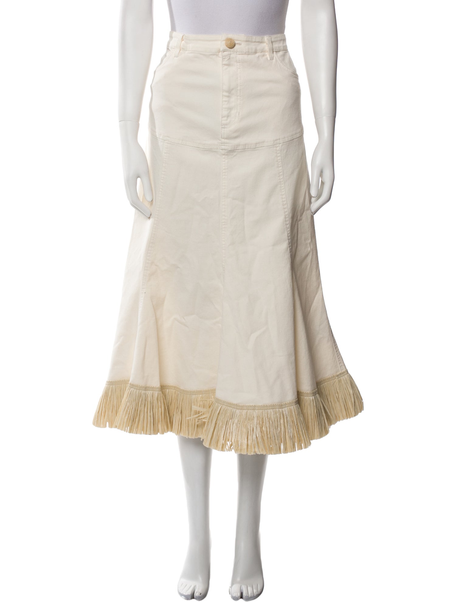 Johanna Ortiz Fringe Trim Accent Midi Length Skirt