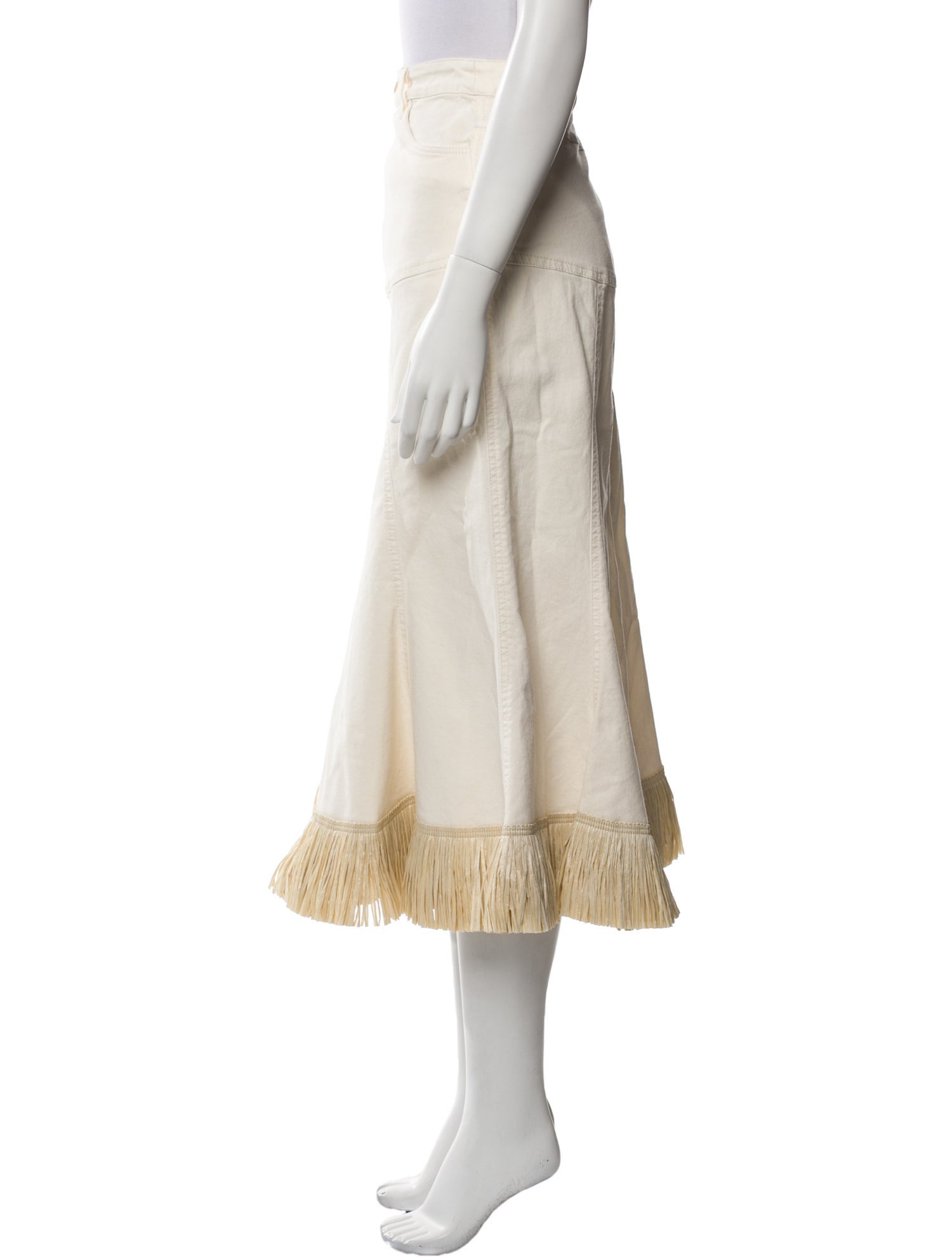 Johanna Ortiz Fringe Trim Accent Midi Length Skirt