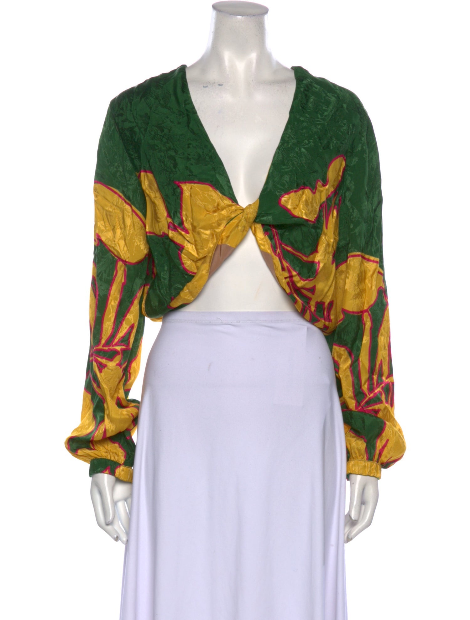 Johanna Ortiz Printed V-Neck Crop Top