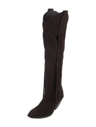 Johanna Ortiz Suede Fringe Trim Accent Western Boots