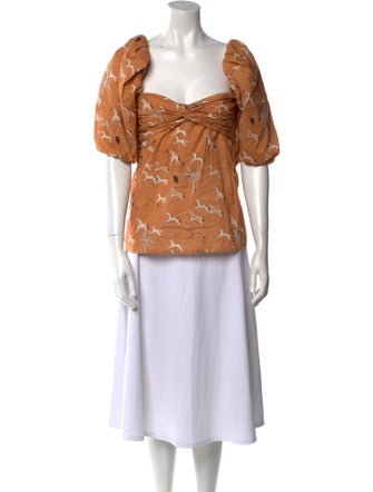 Johanna Ortiz Printed Square Neckline Blouse