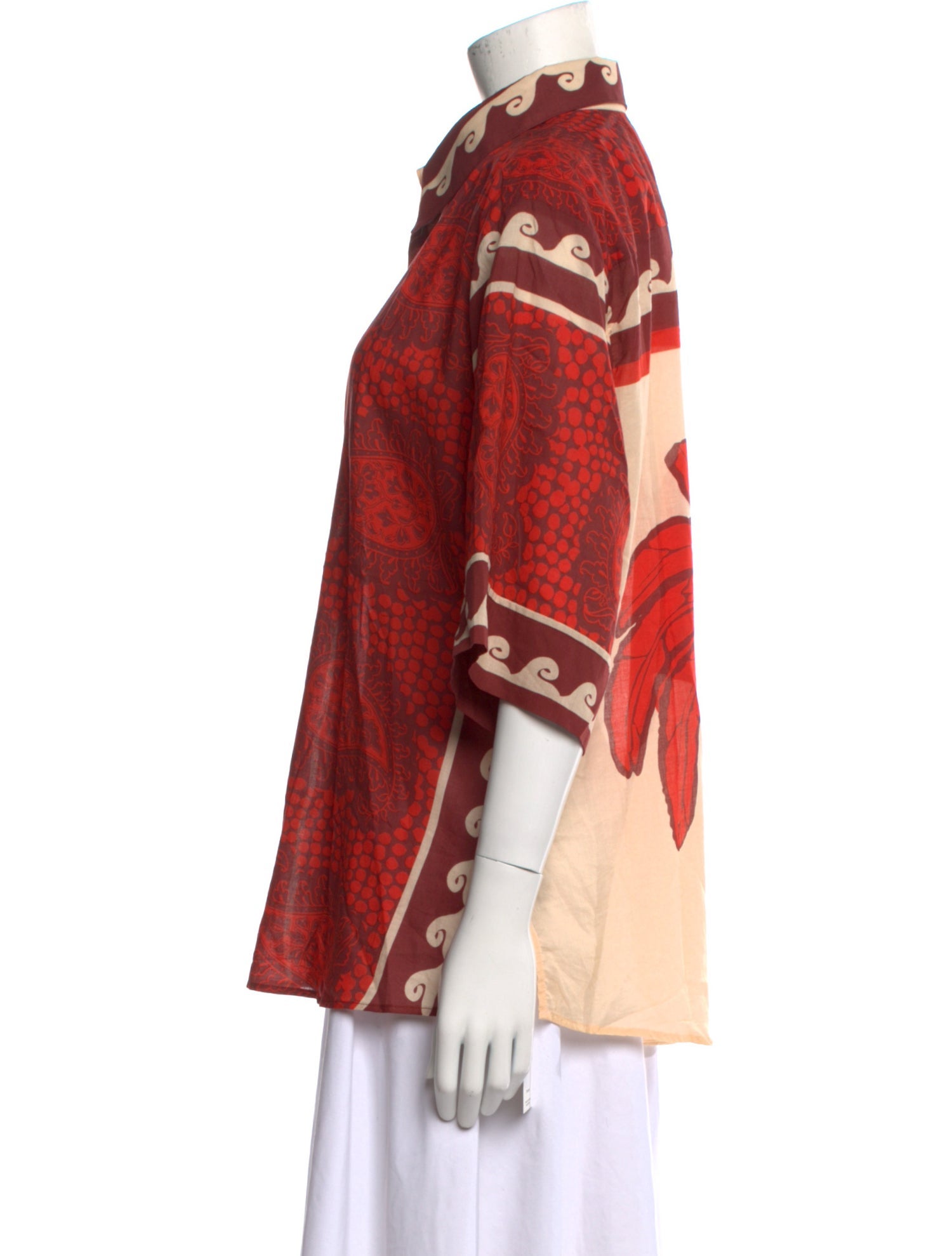 Johanna Ortiz Paisley Print Short Sleeve Button-Up Top