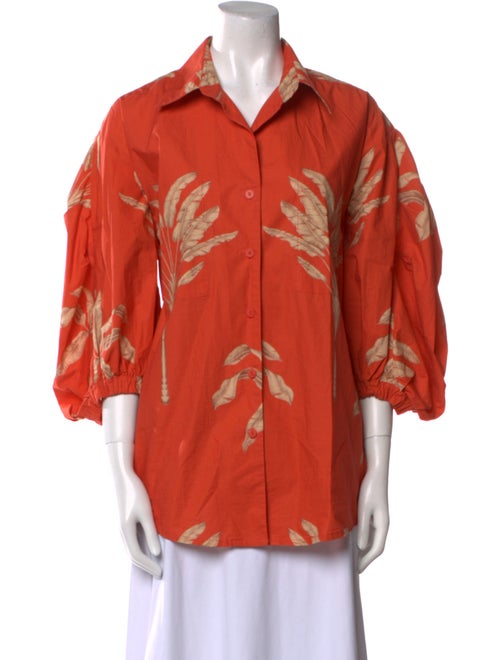Johanna Ortiz Printed Three-Quarter Sleeve Button-Up Top