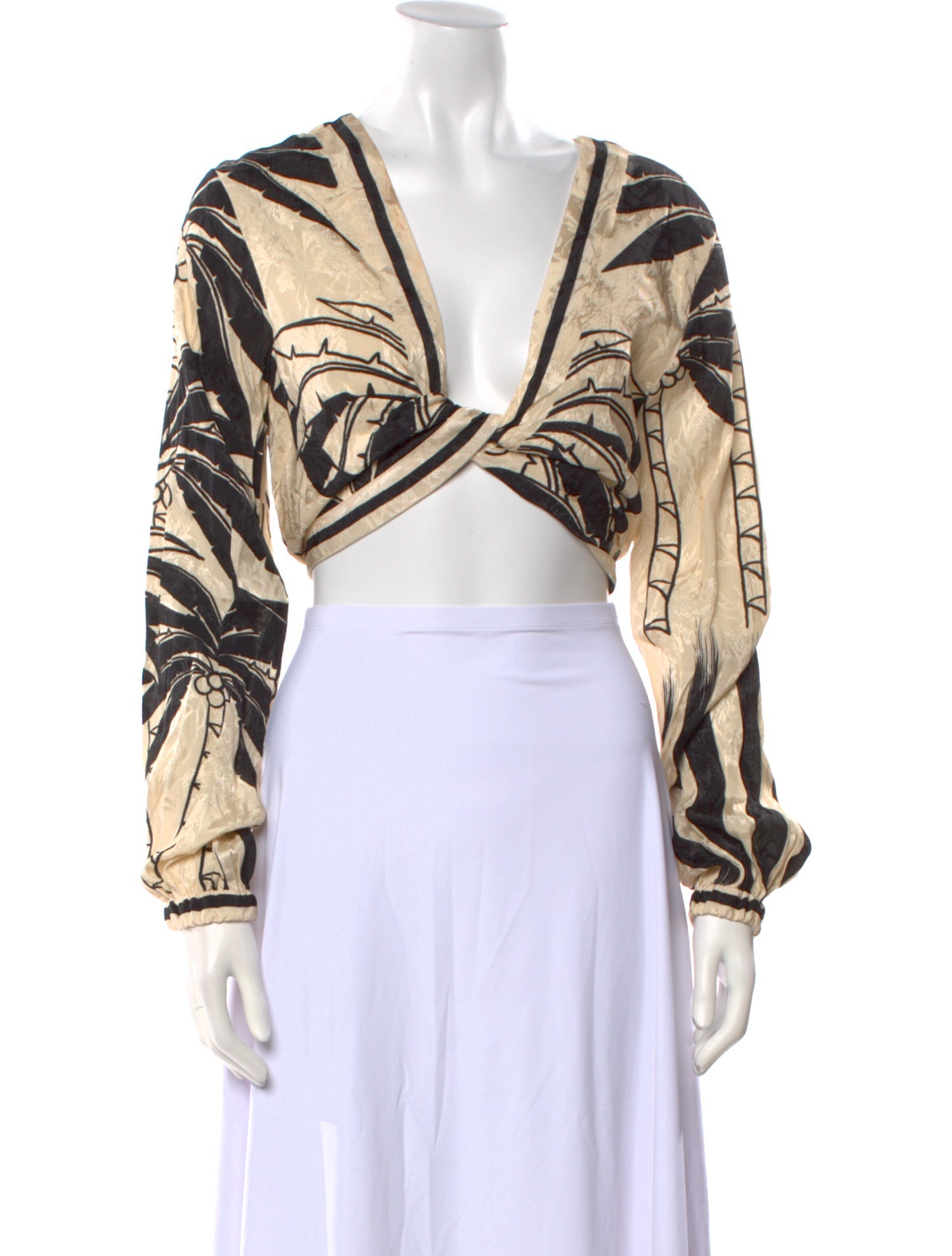 Johanna Ortiz Printed V-Neck Crop Top