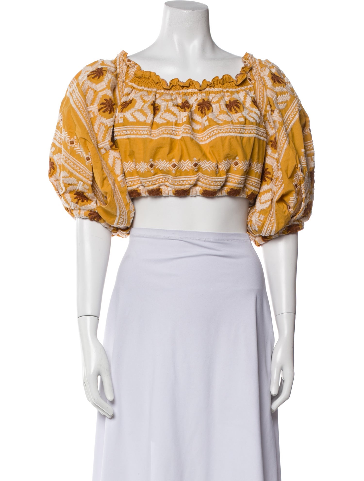 Johanna Ortiz Printed Square Neckline Crop Top