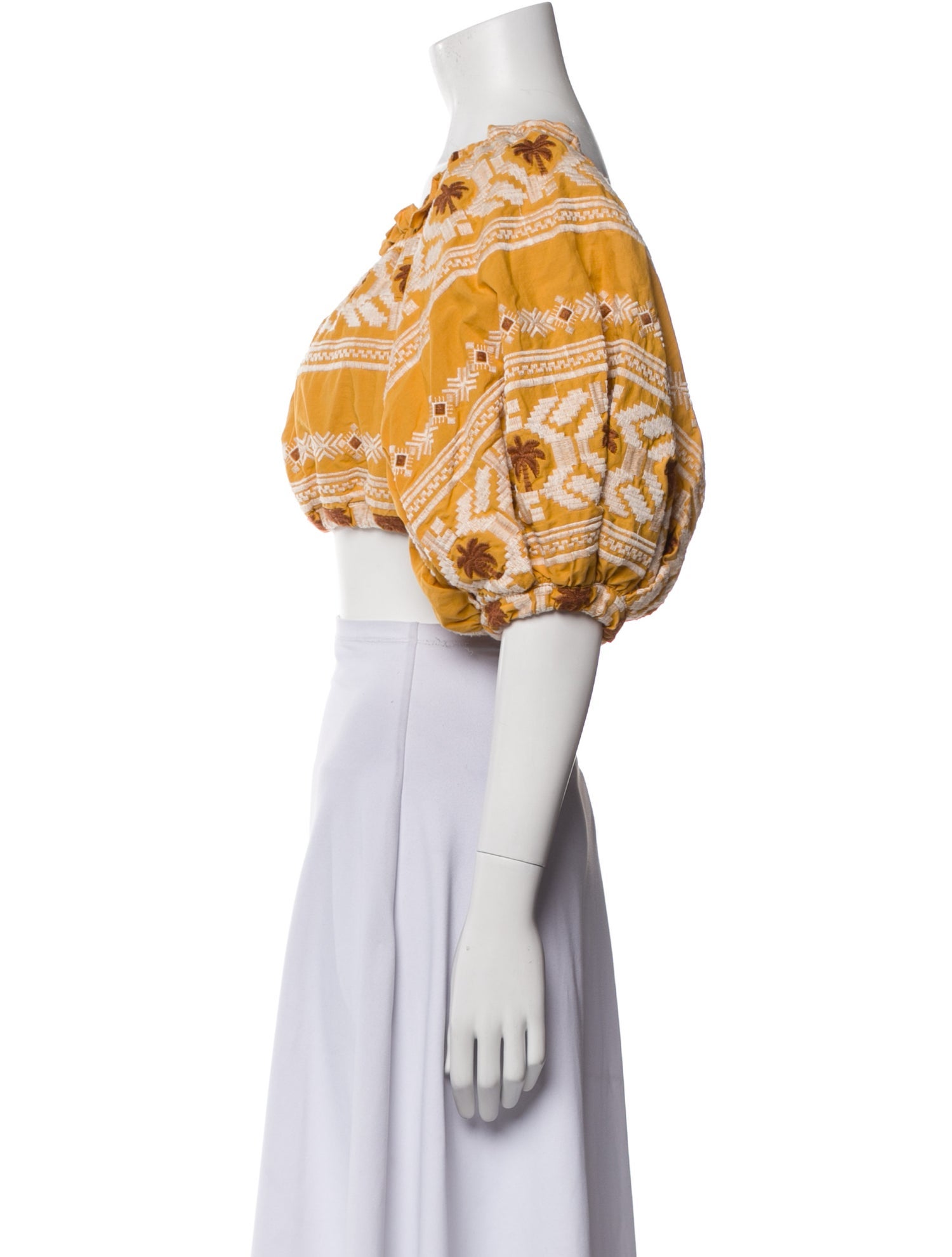 Johanna Ortiz Printed Square Neckline Crop Top