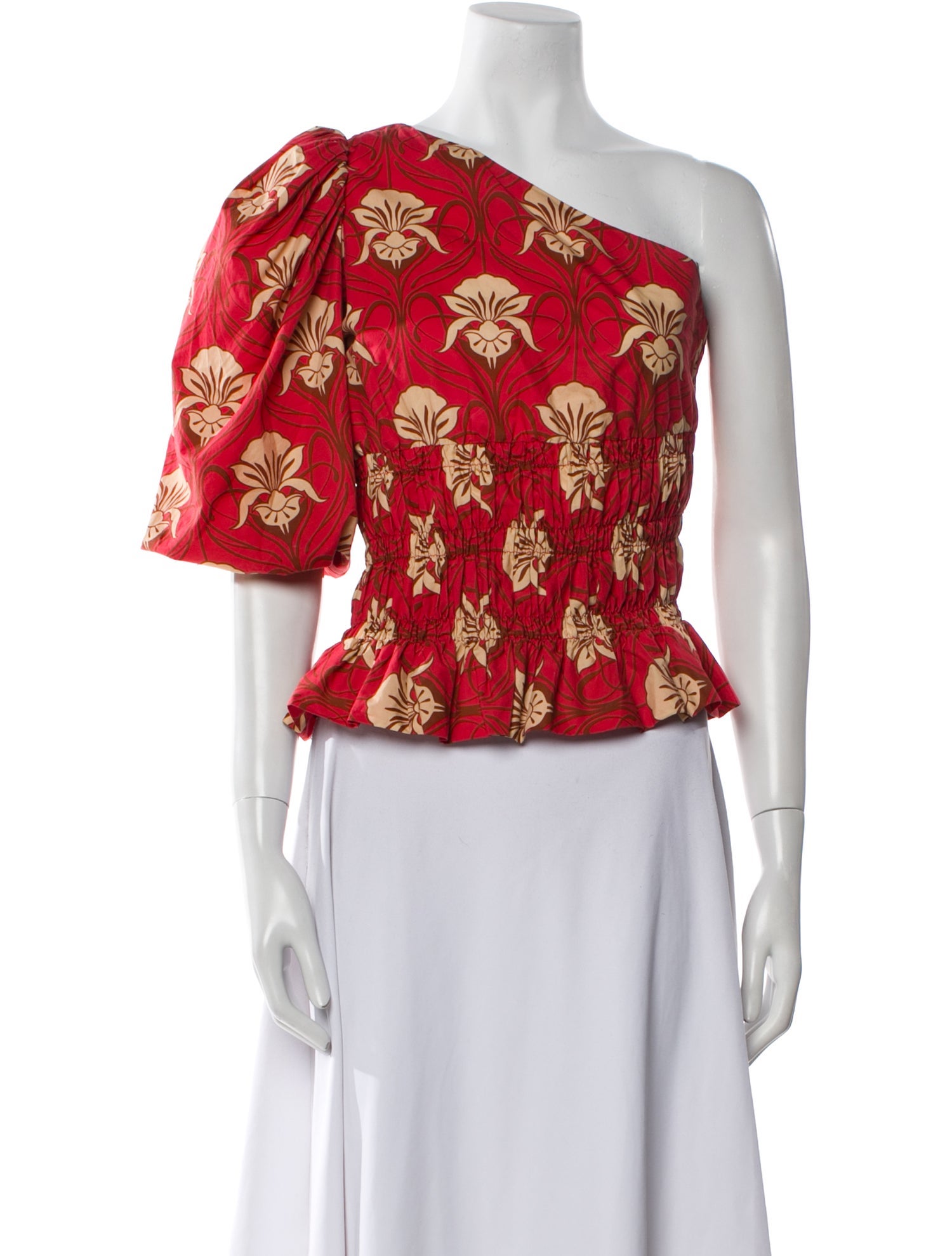 Johanna Ortiz Floral Print One-Shoulder Top