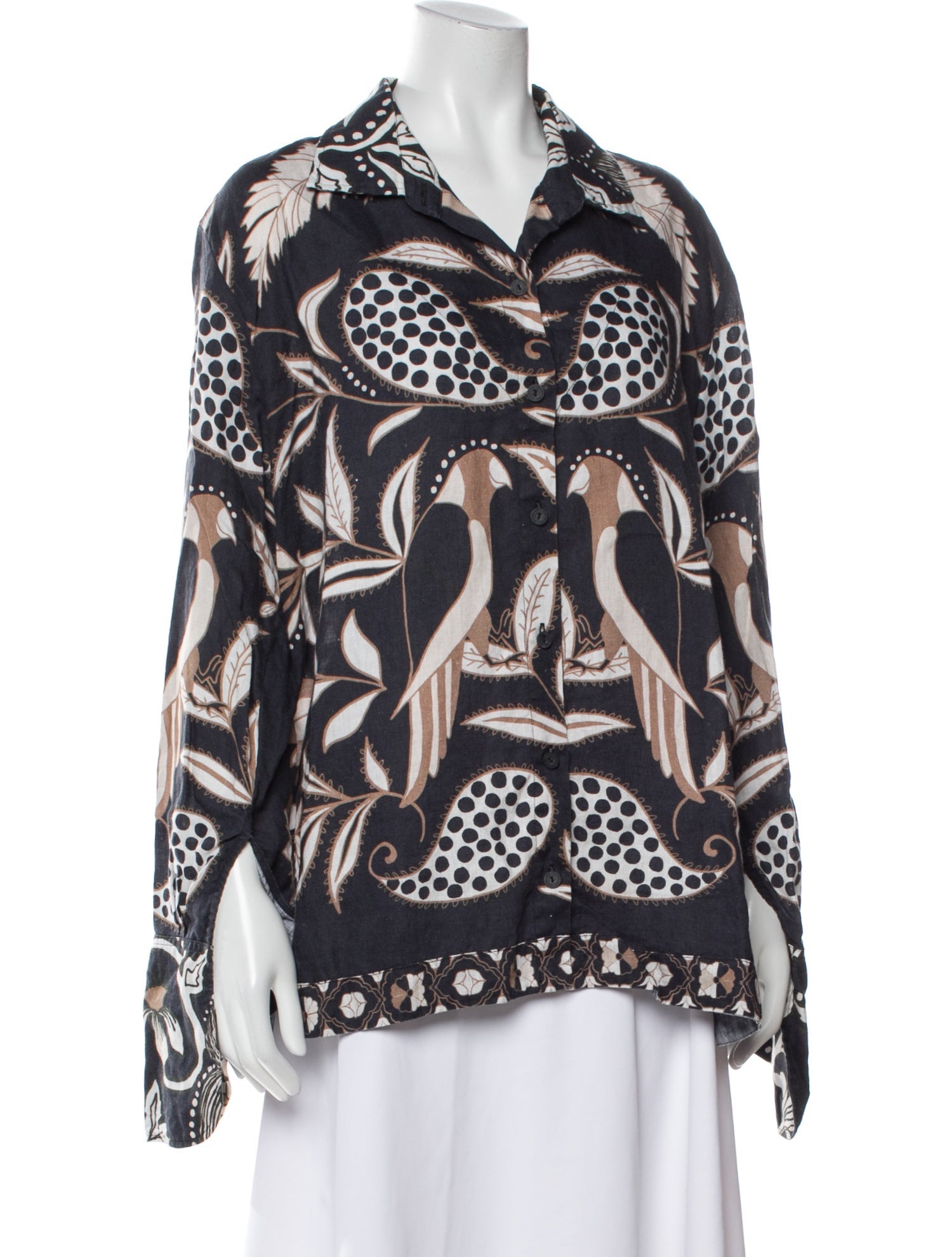 Johanna Ortiz Linen Printed Button-Up Top