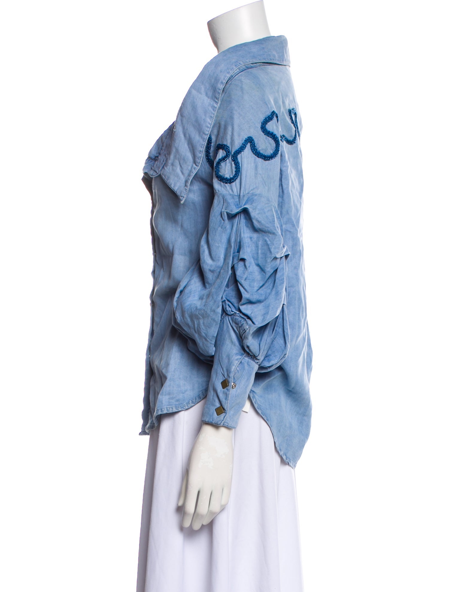 Johanna Ortiz V-Neck Three-Quarter Sleeve Button-Up Top