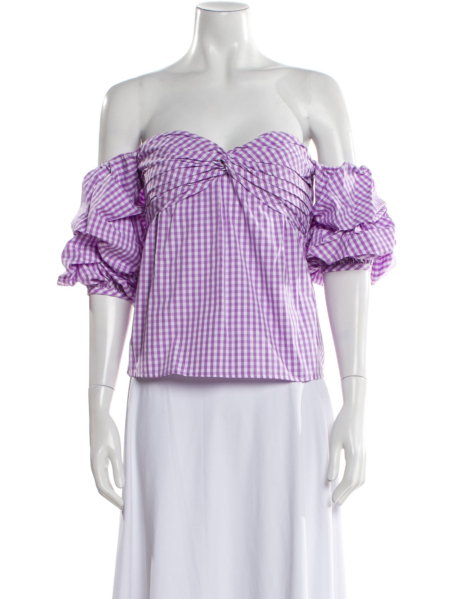 Johanna Ortiz Plaid Print Off-The-Shoulder Crop Top w/ Tags