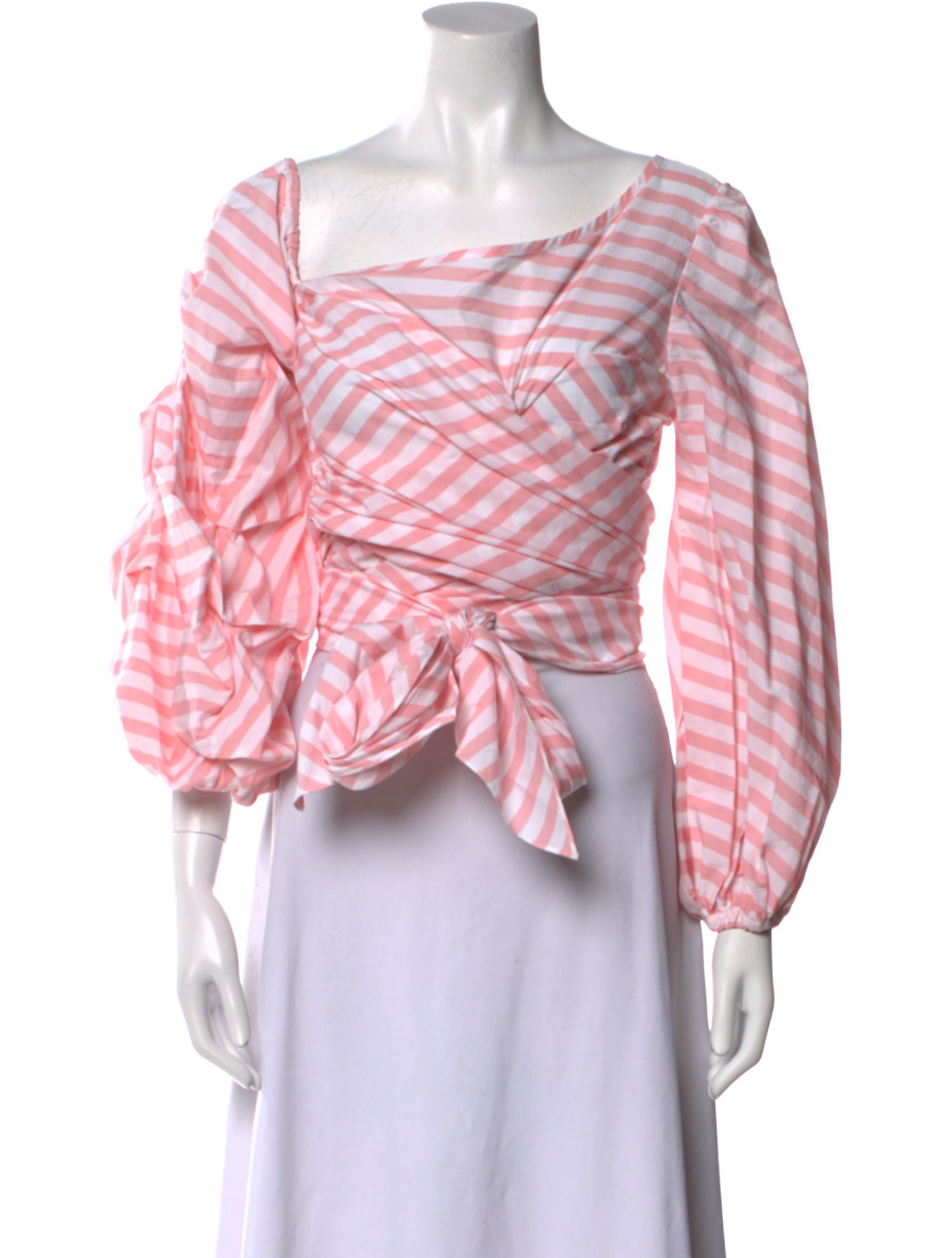 Johanna Ortiz Striped One-Shoulder Crop Top