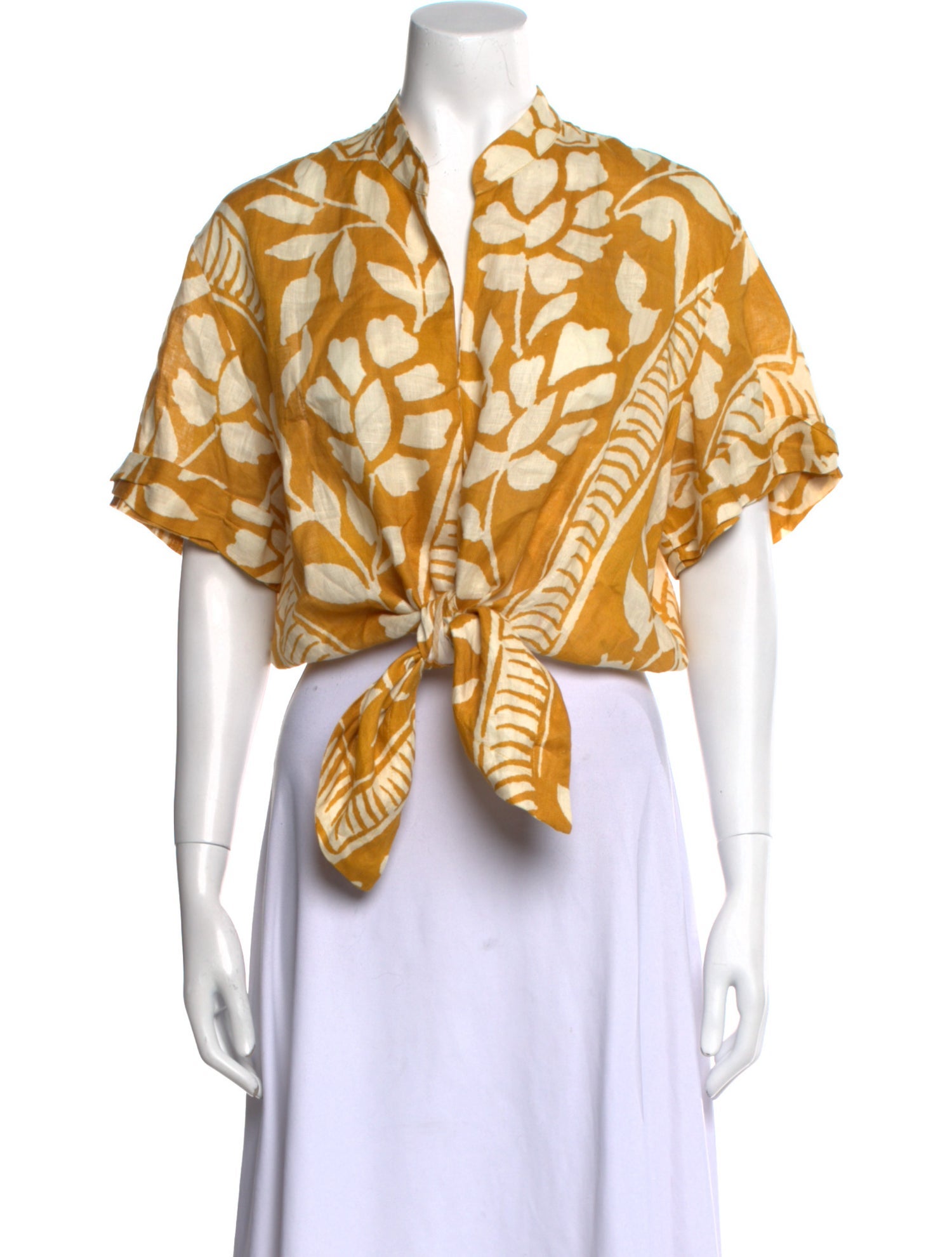 Johanna Ortiz Linen Printed Crop Top