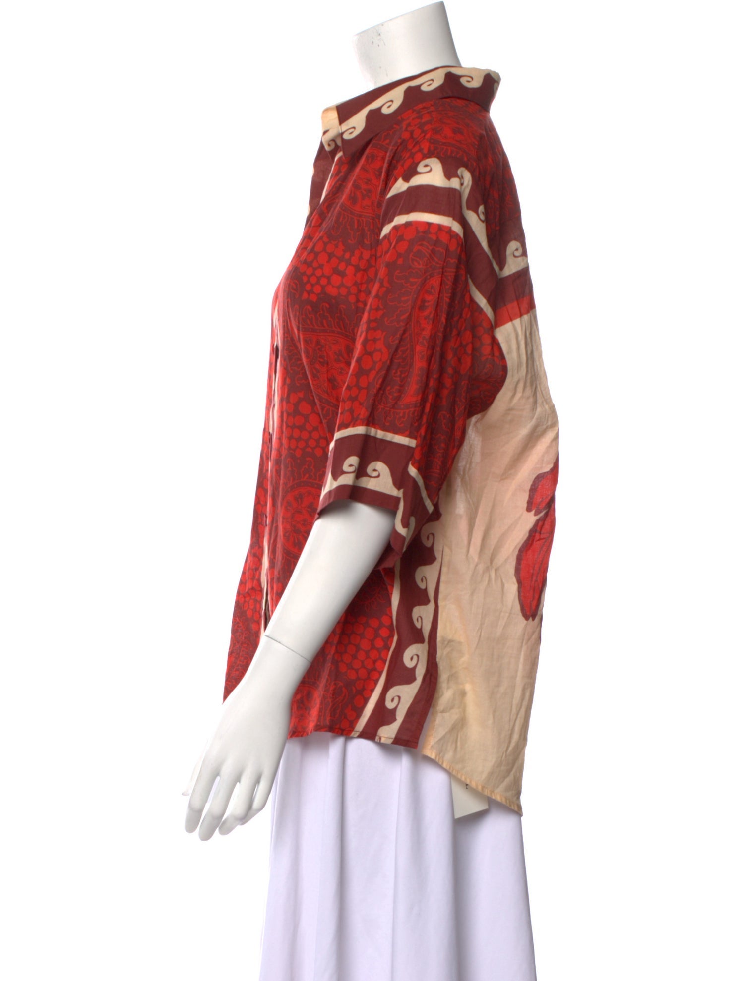 Johanna Ortiz Printed Three-Quarter Sleeve Button-Up Top