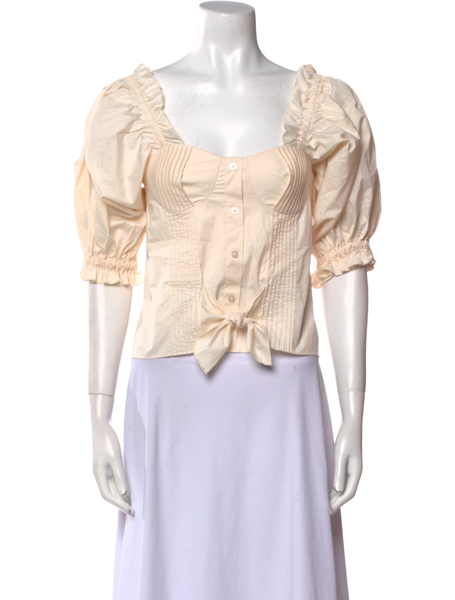 Johanna Ortiz Square Neckline Short Sleeve Crop Top