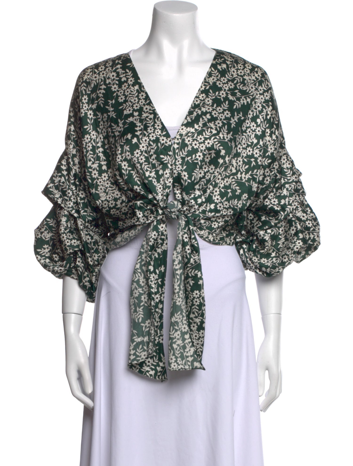 Johanna Ortiz Floral Print V-Neck Crop Top