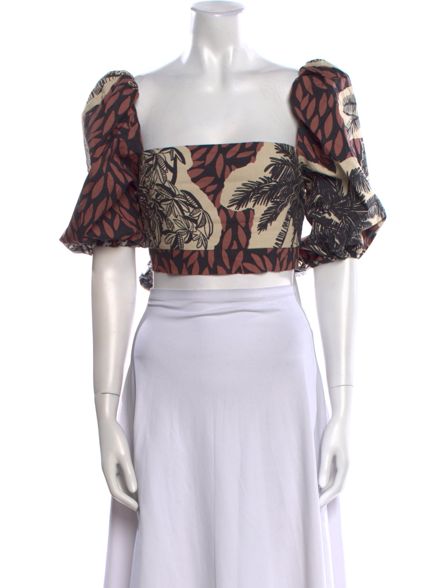 Johanna Ortiz Printed Square Neckline Crop Top