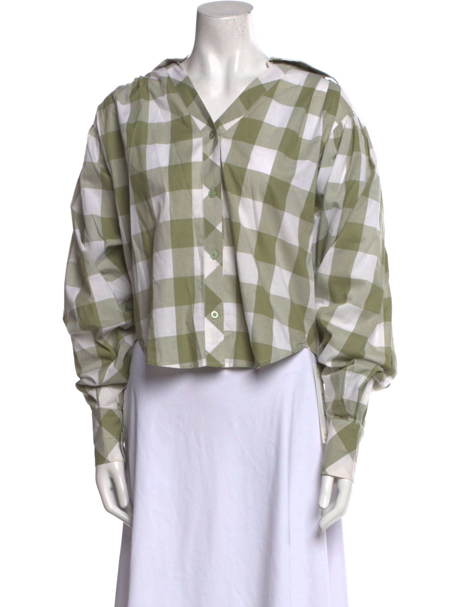 Johanna Ortiz Plaid Print V-Neck Button-Up Top