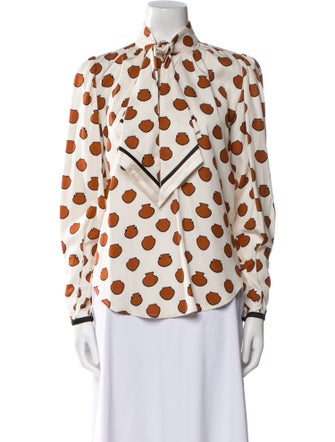 Johanna Ortiz Printed Mock Neck Button-Up Top