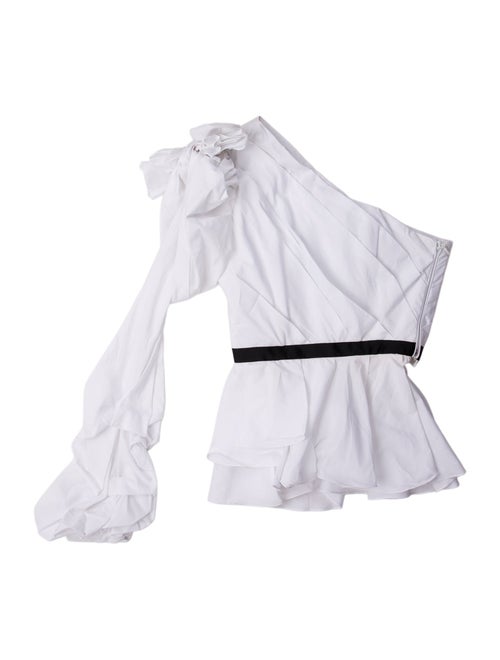 Johanna Ortiz One-Shoulder Three-Quarter Sleeve Crop Top