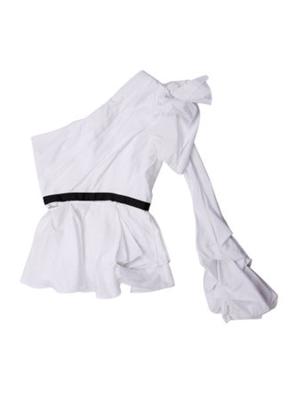 Johanna Ortiz One-Shoulder Three-Quarter Sleeve Crop Top