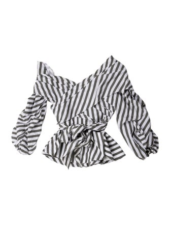 Johanna Ortiz Striped V-Neck Crop Top