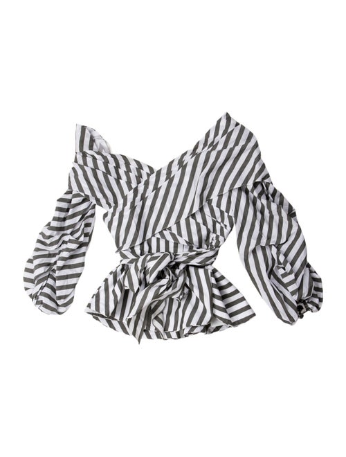 Johanna Ortiz Striped V-Neck Crop Top