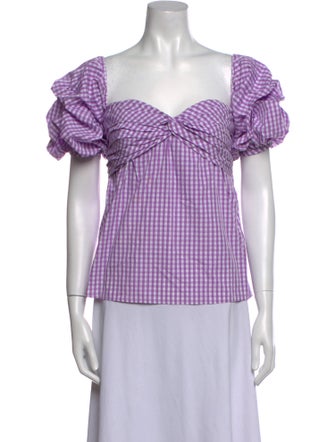 Johanna Ortiz Plaid Print Square Neckline Blouse