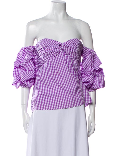 Johanna Ortiz Plaid Print Square Neckline Blouse