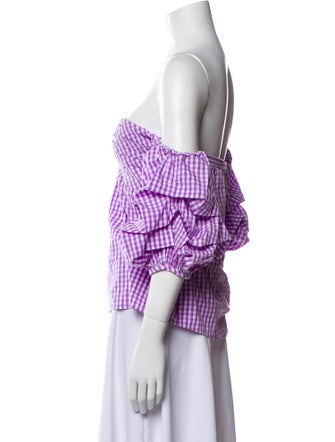 Johanna Ortiz Plaid Print Square Neckline Blouse