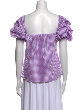 Johanna Ortiz Plaid Print Square Neckline Blouse