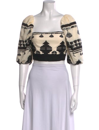 Johanna Ortiz Printed Square Neckline Crop Top
