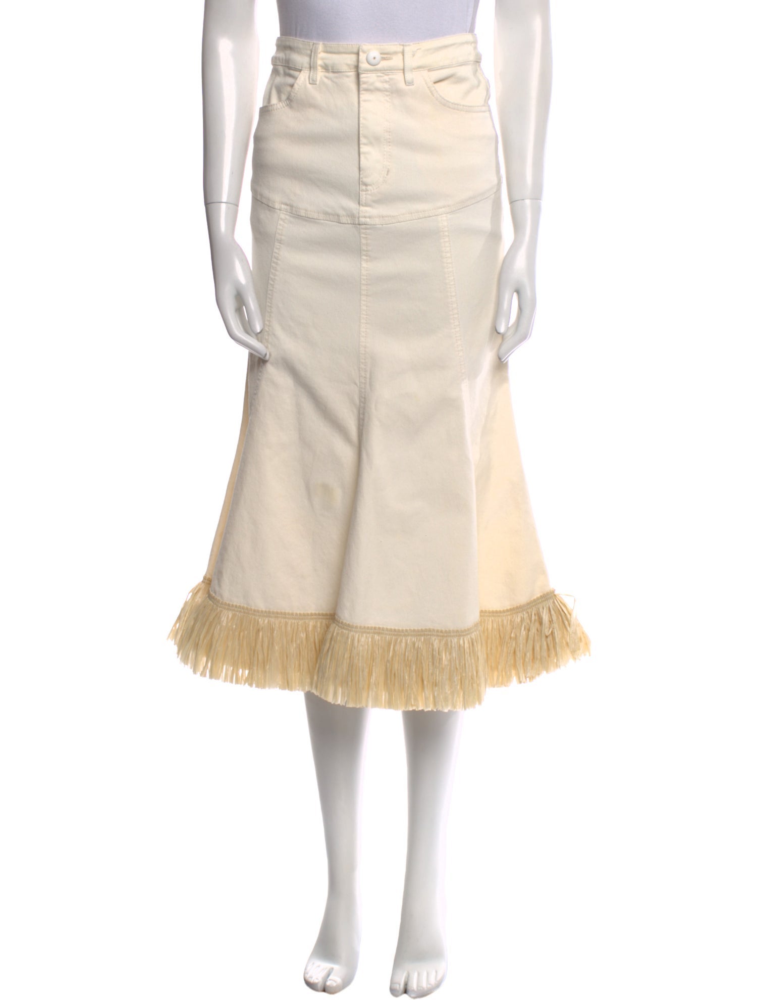 Johanna Ortiz Fringe Trim Accent Midi Length Skirt