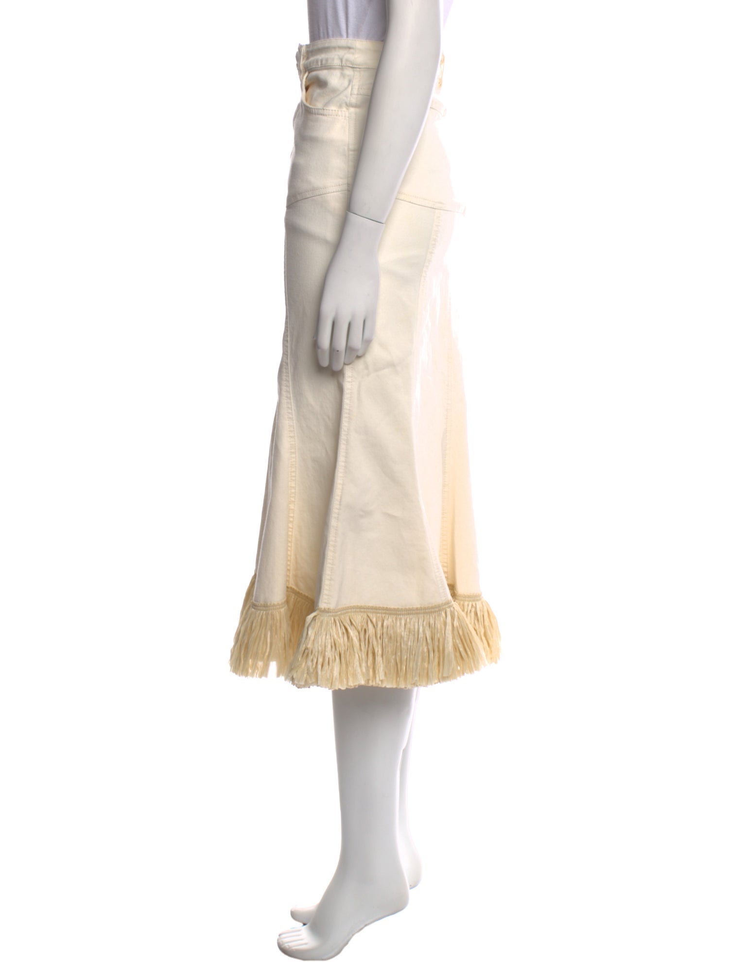 Johanna Ortiz Fringe Trim Accent Midi Length Skirt