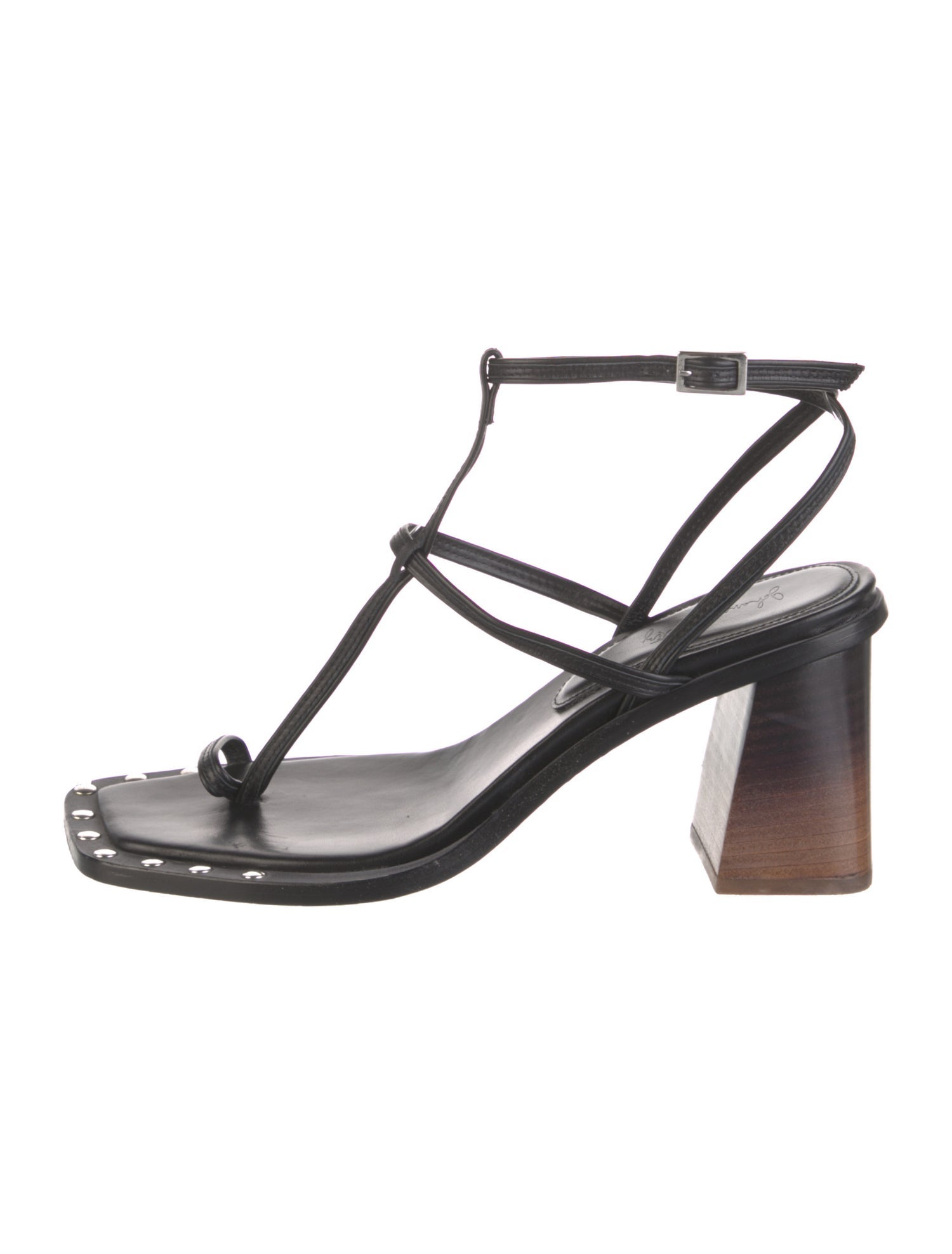 Johanna Ortiz Leather Studded Accents T-Strap Sandals